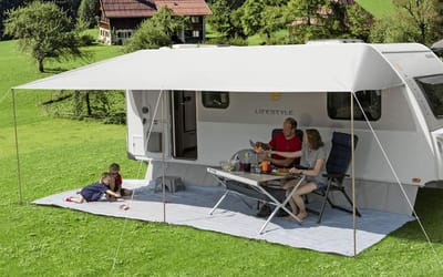 Grote Luifel voor Caravan of Camper - Waterafstotend Zonnescherm 600x240cm Grijs