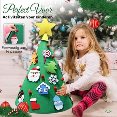 Vilten Kerstboom Voor Kinderen- 70cm - Vilten Kerstboom - Klittenband Versieringen - inclusief lichtjes -