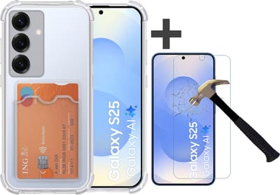 Hoesje met Screenprotector Geschikt voor Samsung Galaxy S25 Hoesje Met Pashouder Siliconen Shockproof Case - Arara Backcover- Transparant
