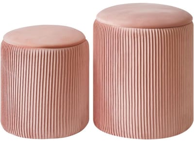 ApexArte® Fluwelen Voetenbank Set met Opbergruimte en Multifunctioneel Ontwerp voor Woonkamer - Roze