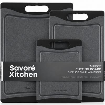 Savoré Kitchen Snijplankenset 3-Delig – Kunststof Snijplanken BPA-vrij met Sapgroef en Handvat – Snijplank 36, 33 & 20 cm