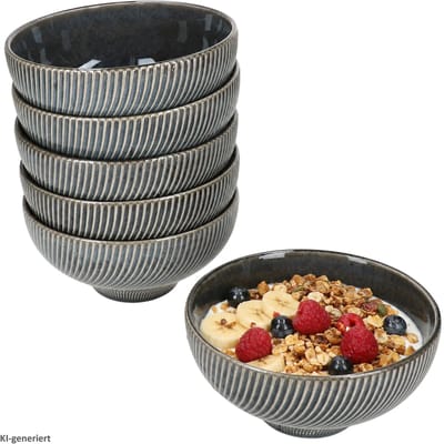 6-delige set SID Dark ontbijtbowl met ribbel-relief van steengoed – 24320893