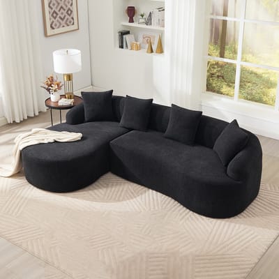 STILVORA Hoekbank 243 Cm - Modulair Met Gebogen Longchair - Voor Woonkamer En Appartement - Chenille - Zwart
