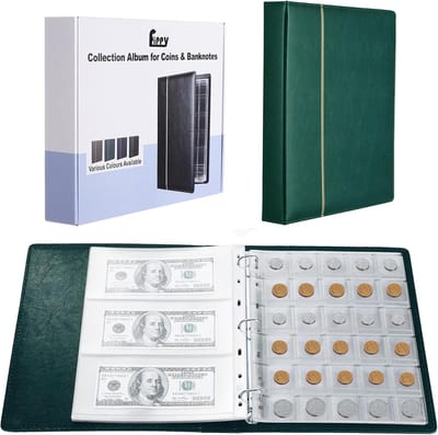 150 Pockets Coin Collection Album - Leer Coin Collectie Opslag Boek - Coin Collector Houder - Coin Collecting Album Papier - Munt Stamp (Groen)