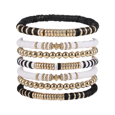 Bohemian Armbanden Set - Zwart/Wit | 7-delig | Polymeer Klei | Fashion Favorite
