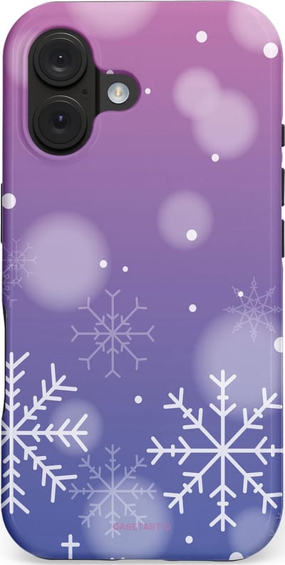 Casetastic hoesje geschikt voor Apple iPhone 16 - MagSafe - Dubbellaagse bescherming - Winter Sneeuw Paarse Roze Gloed - Fashion Case - Lavendel