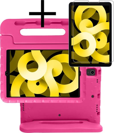 Hoes - Geschikt voor Apple iPad Air 5 (2022) - 10.9 inch - 5e Generatie - M1 - Met Screenprotector - Kinderhoes Shockproof Bumper - Kidsproof Case - Tablet Hoesje - Kinder Cover - Roze