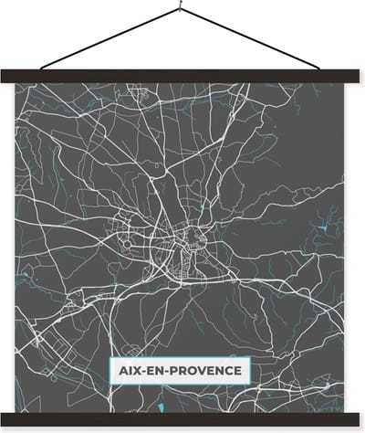 Posterhanger incl. Poster 60x60 cm - Schoolplaat - Frankrijk - Aix-en-Provence - Stadskaart - Kaart - Plattegrond - Textielposter - Zwarte latten - Stadskaart