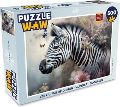Puzzel Zebra - Wilde dieren - Vlinder - Bloemen - Legpuzzel - Puzzel 500 stukjes