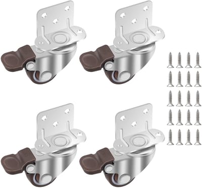 Dailygoods- Meubelwielen 25 mm - Zwenkwielen met Rem - Rubber Wielen