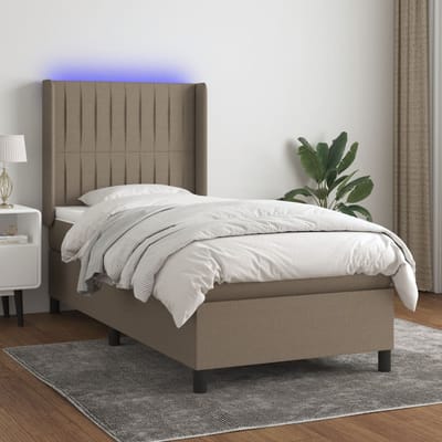 vidaXL - Boxspring - met - matras - en - LED - stof - taupe - 90x190 - cm