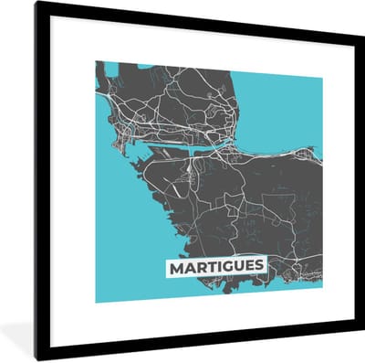 Fotolijst incl. Poster - Stadskaart - Kaart - Plattegrond - Martigues - Frankrijk - 40x40 cm - Posterlijst