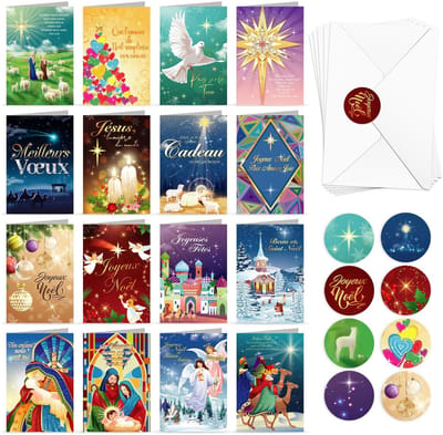 Dailygoods- Kerstkaarten Set - 16 Stuks - Religieuze Wenskaarten - Vrolijke Feestdagen - Met Envelop - Beste Kerstmis