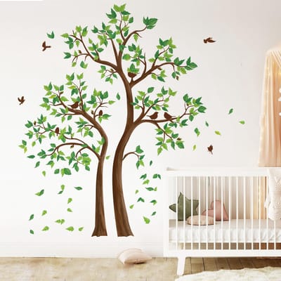 By shayne - Muurstickers Boom - Groene Bladeren - Wanddecoratie voor Woonkamer - Vliegende Vogels - Decoratief en Duurzaam - Geschikt voor Binnen