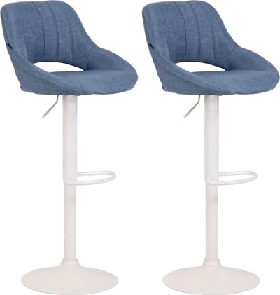 CLP Milet Set van 2 barkrukken - Met rugleuning - Verstelbaar - Stof - Metaal mat wit blauw