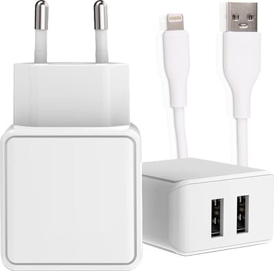 Usb adapter 2 Poorten + Oplaadkabel geschikt voor iPhone 14 /13 /12 / 11 / X / 8 / 7 / SE / - Usb-A naar Lightning Kabel - 1 Meter