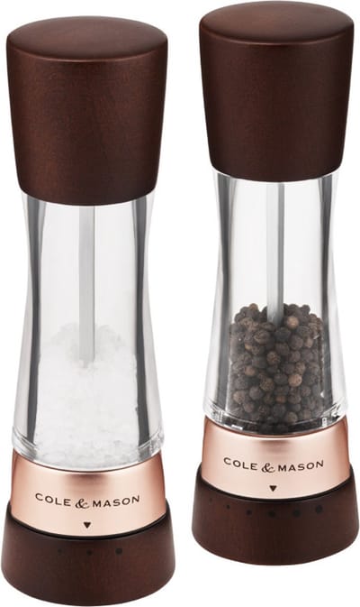 Cole & Mason Derwent Peper- en Zoutmolen Cadeauset – 19 cm – Kastanjehout & Roségoud RVS – Precision Maalwerk