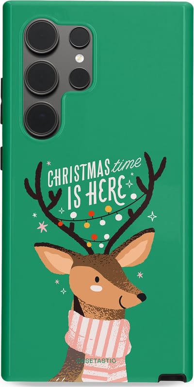 Casetastic hoesje geschikt voor Samsung Galaxy S24 Ultra - Dubbellaagse bescherming - Rudolf het Rendier op het groen - Fashion Case - Turquoise Perzik Donkergroen
