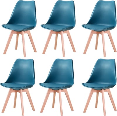 SteeFly® Luxe eetkamerstoelen - Set van 6 design stoelen - Ergonomisch - Donkergroen met hout onderstel - Zithoogte: 43cm