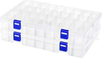 Plastic Opbergdoos met Verstelbare Compartimenten, Assortimentsdoos voor Sieraden en Gereedschap, Transparant (34 Vakken, 2 Stuks)