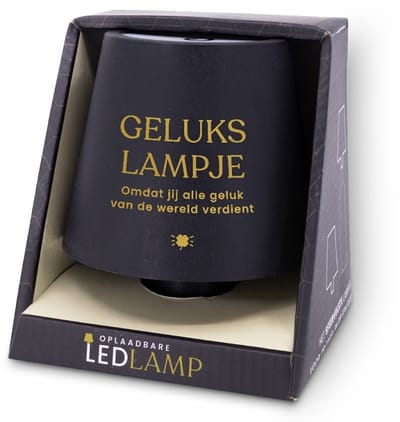 Oplaadbare Led Tafellamp - fleslamp - met tekst - Geluk