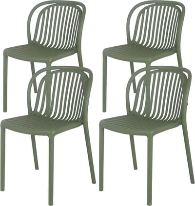 Terrasstoelen Kunststof - Tuinstoelen Stapelbaar - Buiten Zitten - Voor Intensief Gebruik - 4 stuks - Olijfgroen