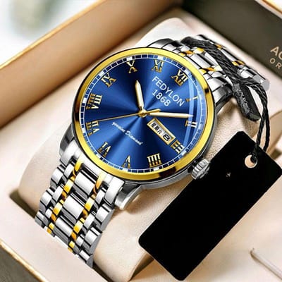 Volautomatisch niet-mechanisch horloge Horloge Heren Waterdicht Trendy Dubbele Kalender Modehorloge Lichtgevend Quartz Horloge From One Piece blue