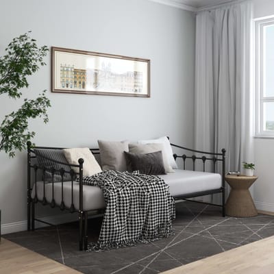 vidaXL - Slaapbank - uittrekbaar - metaal - zwart - 90x200 - cm