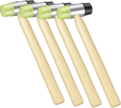 Set van 4 Rubber Hammers met Houten Handvat, 30mm Dubbelzijdige Afneembare Zachte Hamer voor Raam Glazuur, Precisie Houtbewerking en Tegel Leggen
