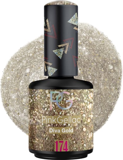 Pink Gellac Gellak - 174 Diva Gold 15ml - Gouden Glitter Gel Nagellak - Gellac - Gel Nagels Producten
