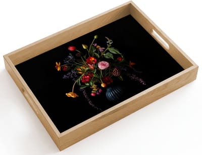 Dienblad hout 40x30 cm - Schootdienblad - Bloemen - Bessen - Klassiek - Borrelplank rechthoek - Plateau dienbladen
