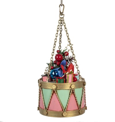 Clayre & Eef Decoratie Beeld Trommel Ø 12x16/27 cm Roze Metaal