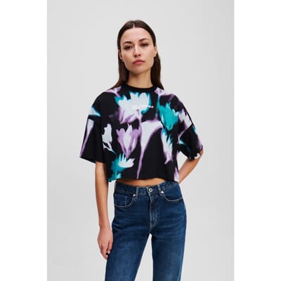 Karl Lagerfeld Klj Oversized Crop Aop Tee Floral Aop Black Taglia: XS | Maglie Sportivi Outlet | Donna | Nero