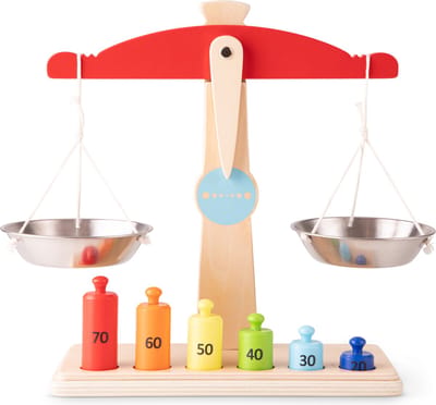 Woet® Houten Speelgoedweegschaal - Inclusief 6 Speelgoed Gewichtjes - Balans Weegschaal - Educatief Rollenspel - Vanaf 3 Jaar