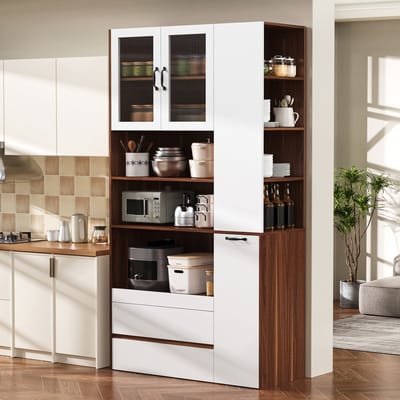 MODENUIT Buffetkast - Met Uittrekbare Plank En Riffelglas - Voor Keuken En Eetkamer - MDF - 100x40x200 Cm - Wit