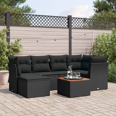 vidaXL - 7-delige - Loungeset - met - kussens - poly - rattan - zwart
