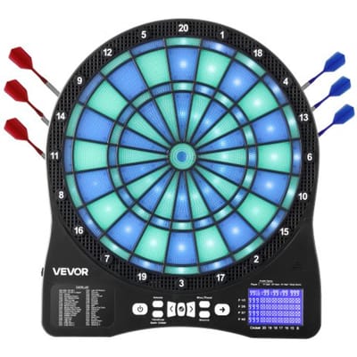 VEVOR Elektronisch Dartbord, Elektronisch Dartbord met LED-Verlichting, 48 Spellen & 500 Variaties, Inclusief 6 Dartschachten met Flights & 50 Reserve Dartkoppen, LCD met Cricket Score, voor 8 Spelers