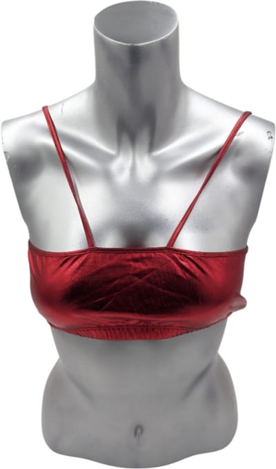Kinky Glanzende Rode Top met Open Rug Maat S – Wetlook Haltertop voor Clubwear & Fetish Fashion