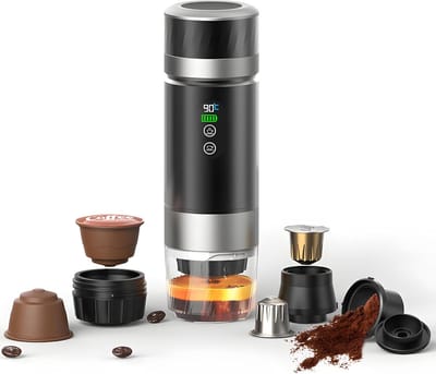 Draagbaar koffiezetapparaat voor camping, reizen en kantoor - 3-in-1 compatibel met gemalen koffie en capsules