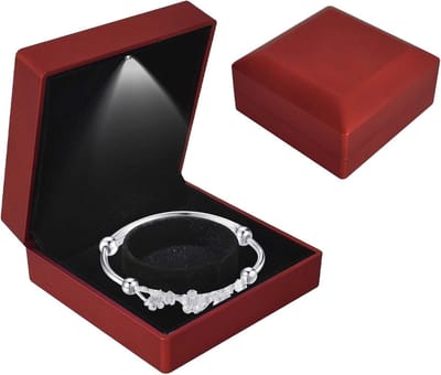 Luxe Sieraden Doos met LED Licht, Velvet Juweel Box voor Armbanden, Perfect voor Verloving en Huwelijksaanzoeken, 10 x 10 x 5 cm