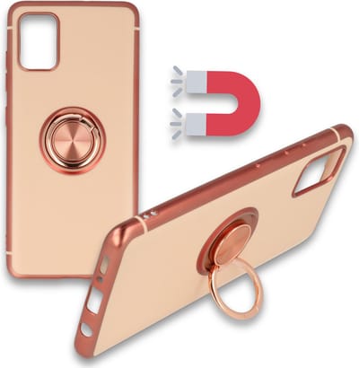 HB Hoesje Geschikt voor Samsung Galaxy S20 Ultra - Roségold - Siliconen Back Cover met Ring Kickstand - Geschikt voor Magneet Houders
