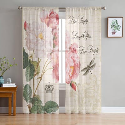 Libellen Kroon Roos Bloem Transparante Gordijnen voor Woonkamer Decoratie Raamgordijnen voor Keuken Tule Voile Organza Gordijnen W135 x H115cm x1 white