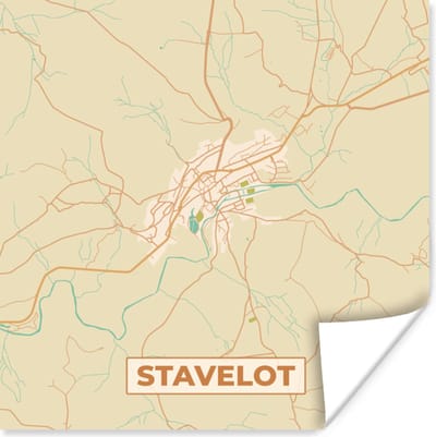 Poster Stadskaart - Plattegrond - Vintage - Kaart - Stavelot - 100x100 cm XXL