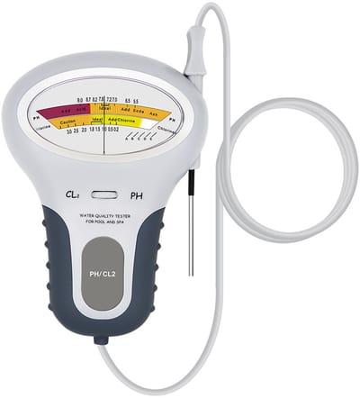 2-in-1 Zwembadtester / Chloor- & pH-meter - Digitale Elektronische Waterkwaliteitstester voor Zwembad & Spa - Handheld pH en Chloormeter met Dubbele Schaal - Nauwkeurig - Wit/Grijs - SOLLBRY®