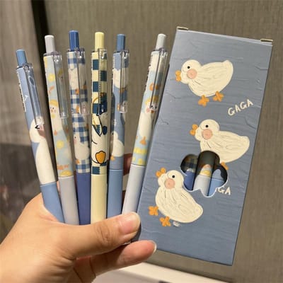 Lot de 6 stylos à bille à encre noire en forme de canard, pointe ST, pour la rentrée scolaire, stylos gel Kawaii, fournitures scolaires, papeterie esthétique black gray
