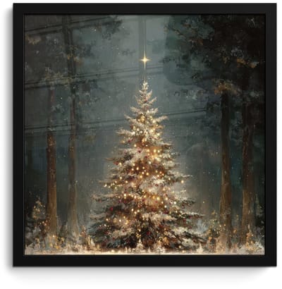 Poster in lijst - Fotolijst 40x40 cm - Posters - Kerstboom - Bos - Sneeuw - meerkleurig - Posterlijst zwart - Decoratie - Wanddecoratie woonkamer - Muurdecoratie slaapkamer - Kerstversiering - Kerstdecoratie voor binnen - Kerstmis