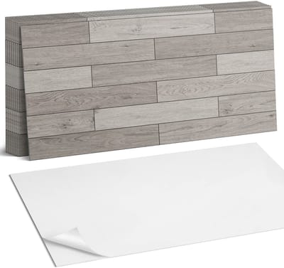 Coloray Plaktegels - Houtkleurige planken Zelfklevende Wandtegels - 40 cm x 20 cm - Grijs Plaktegels - 10 stuks - Rechthoek PVC Tegels - Plaktegels Badkamer - Vloertegels Zelfklevend - Vinyltegels Vloer Zelfklevend - Portugese Tegels