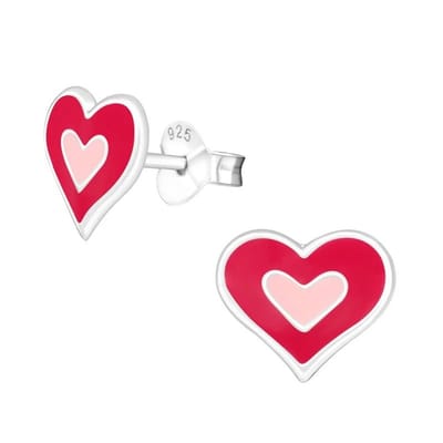 Aramat Jewels | Oorbellen | Zilveren Hartje Oorstekers – 925 Zilver -Emaille | Donker Roze/Roze-8x9mm | |7mm | Zilver | Kinderen, Volwassenen | Verkleurd niet