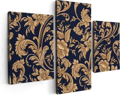 Artaza Canvas Schilderij Drieluik Decoratieve Gouden Bloemen Achtergrond - 90x60 - Foto Op Canvas - Canvas Print