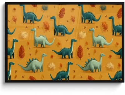 Poster in lijst - Fotolijst 120x80 cm - Posters - Dinosaurussen - Stekels - Herfstbladeren - Bruin - Posterlijst zwart - Decoratie - Wanddecoratie woonkamer - Muurdecoratie slaapkamer